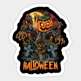 Halloween Scarecrow Pumpkin Head Sticker